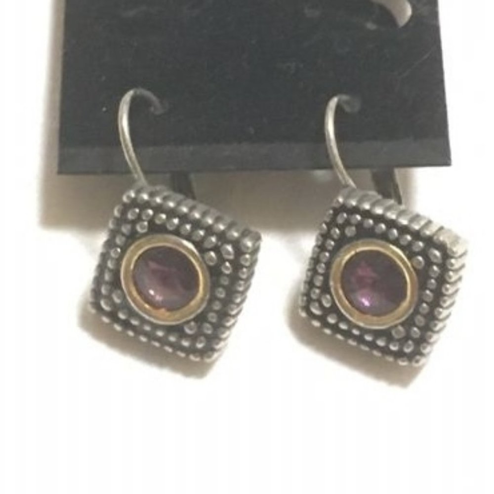 NEW Faux Amethyst Latch closure earrings .5"